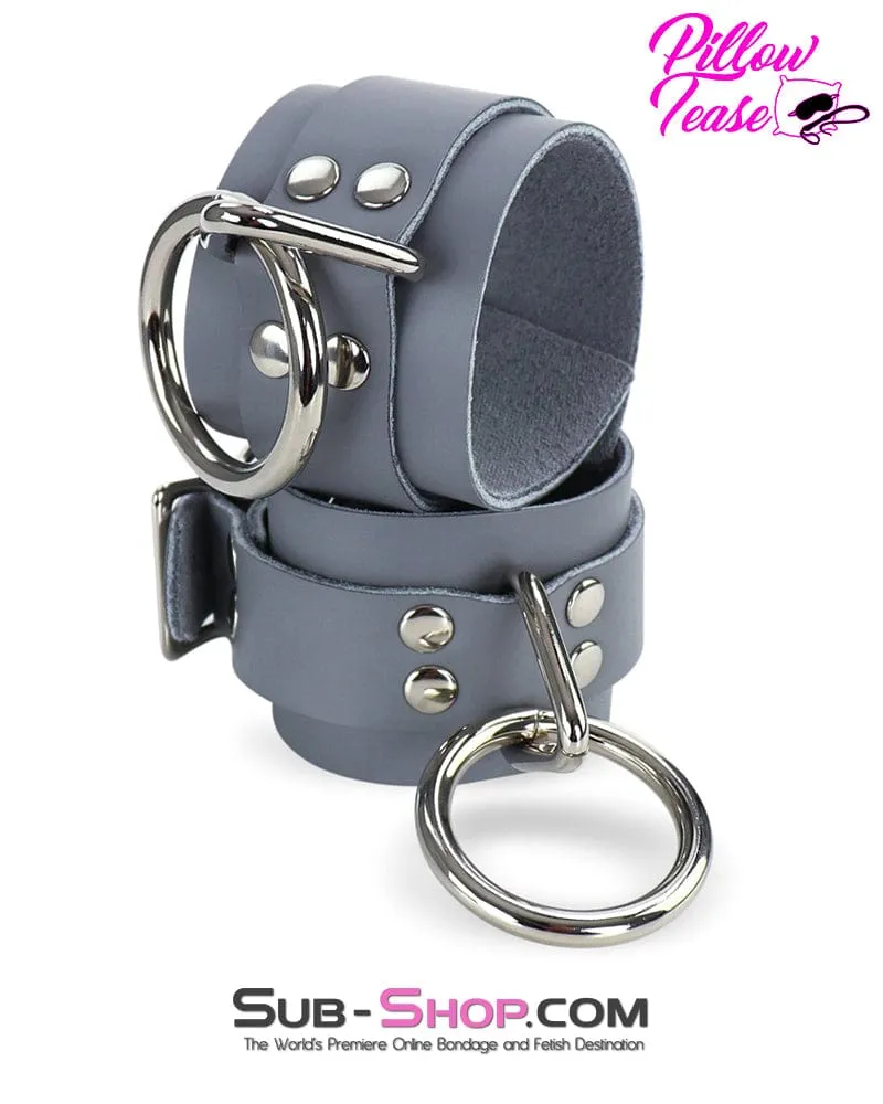 0697A      Steel Grey Leather Bondage Wrist Cuffs