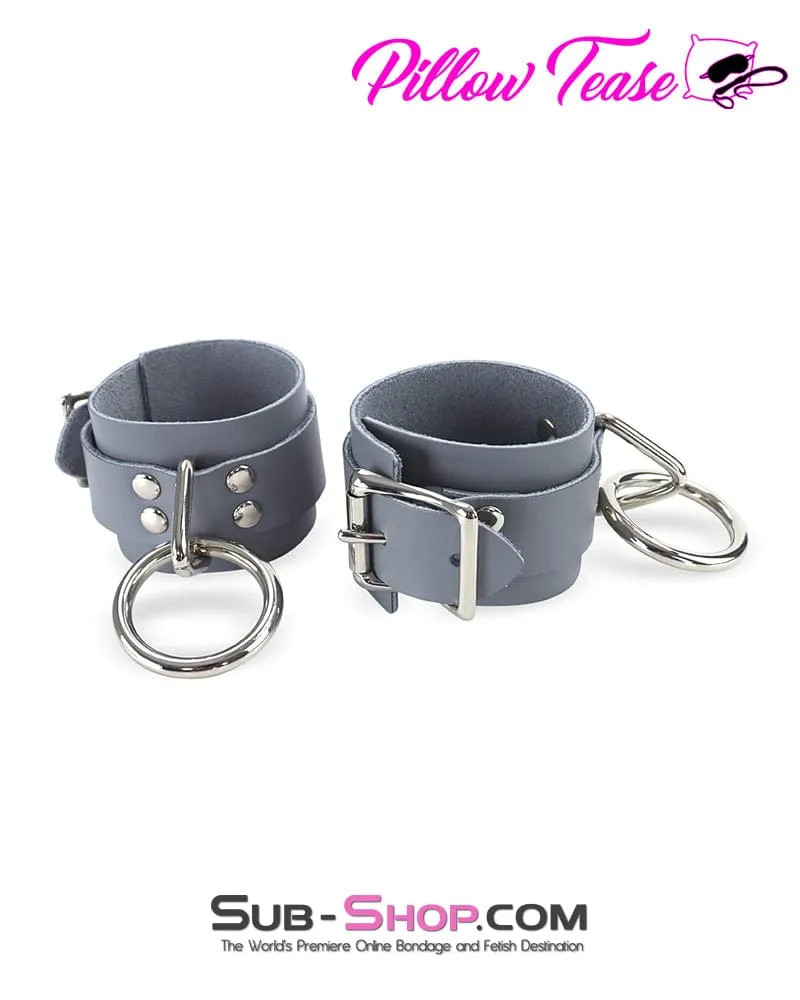 0697A      Steel Grey Leather Bondage Wrist Cuffs