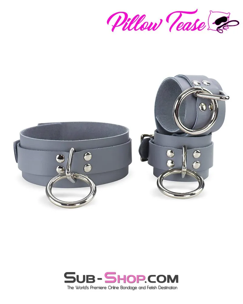 0697A      Steel Grey Leather Bondage Wrist Cuffs