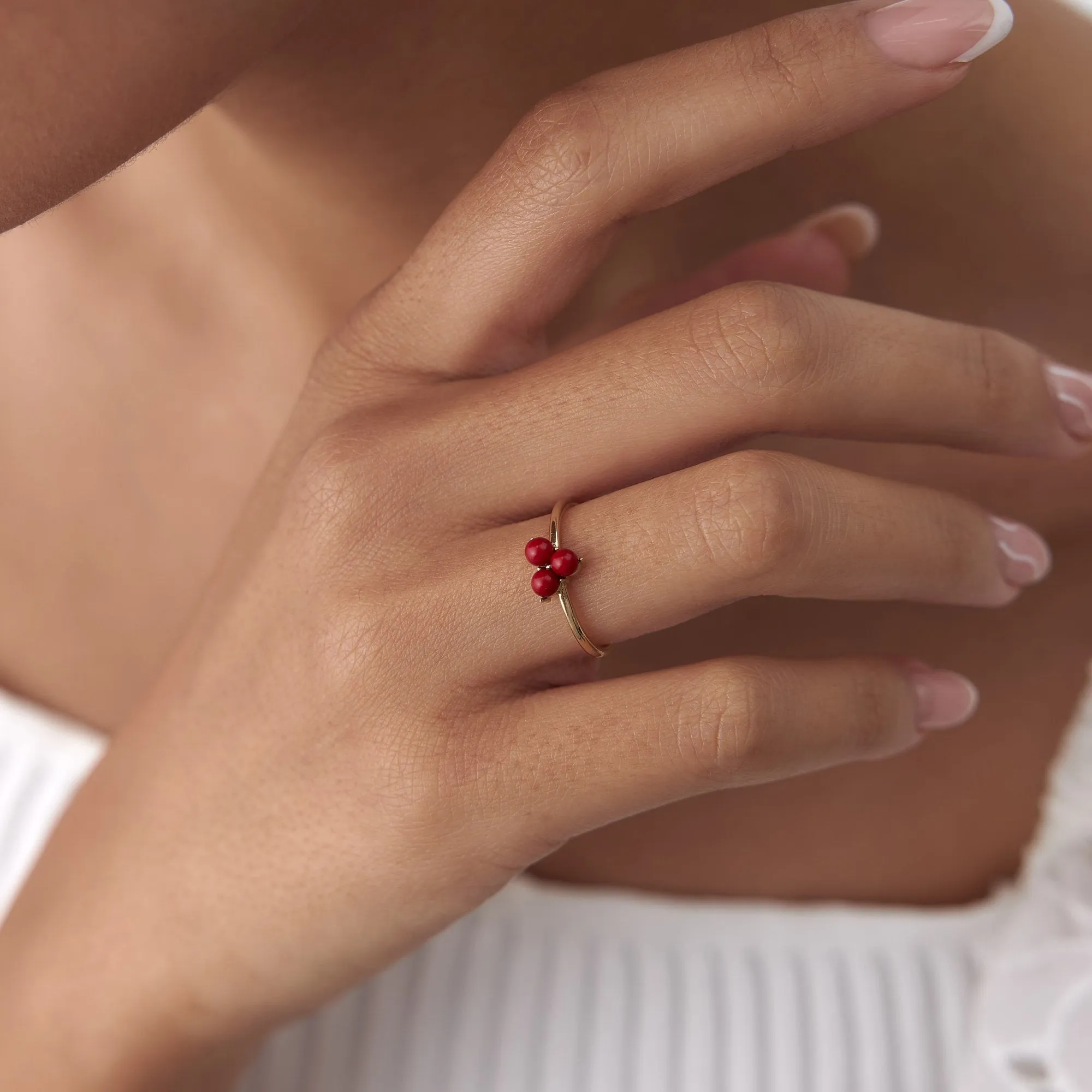 14k Gold Coral Trapezoid Bud Ring
