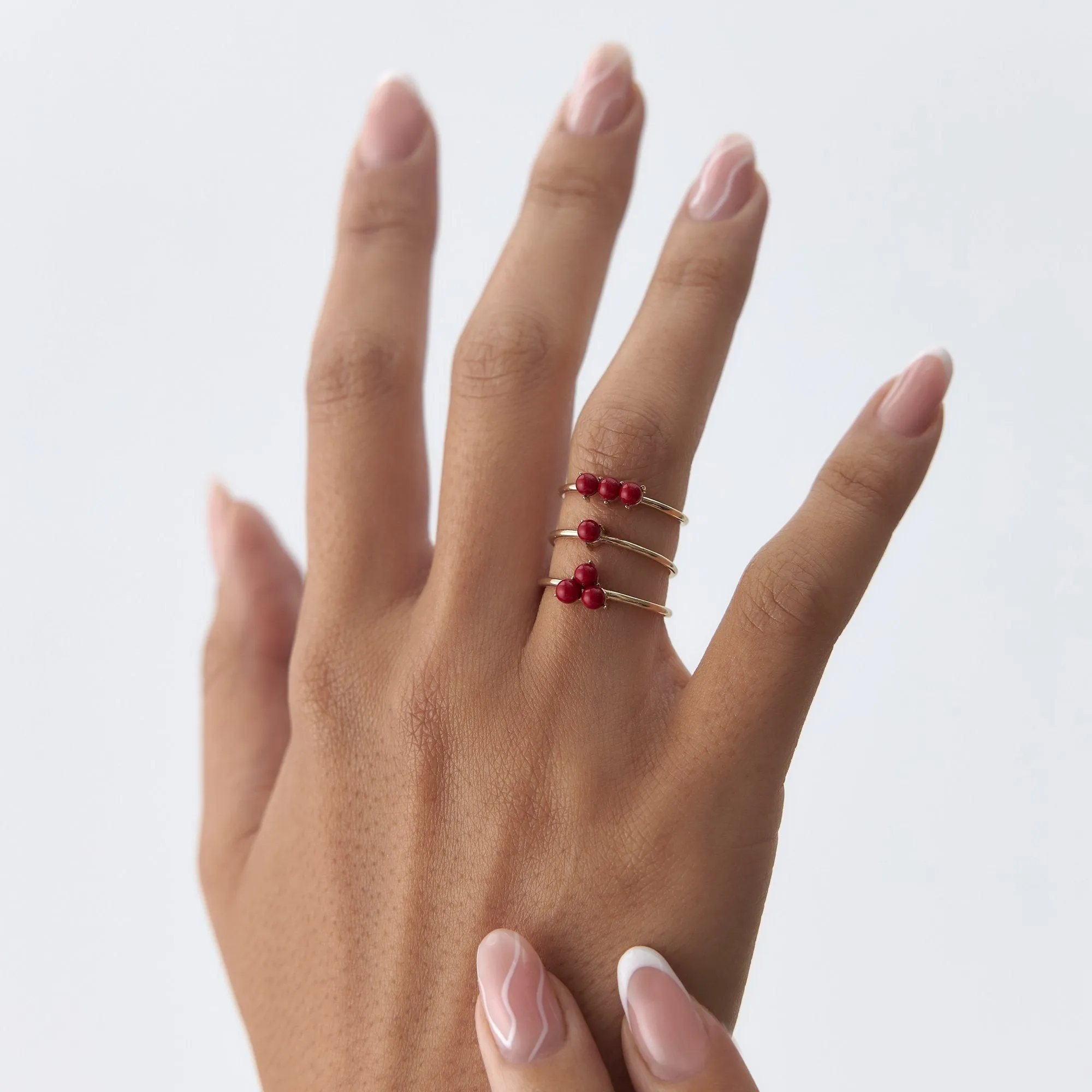 14k Gold Coral Triple Bud Ring
