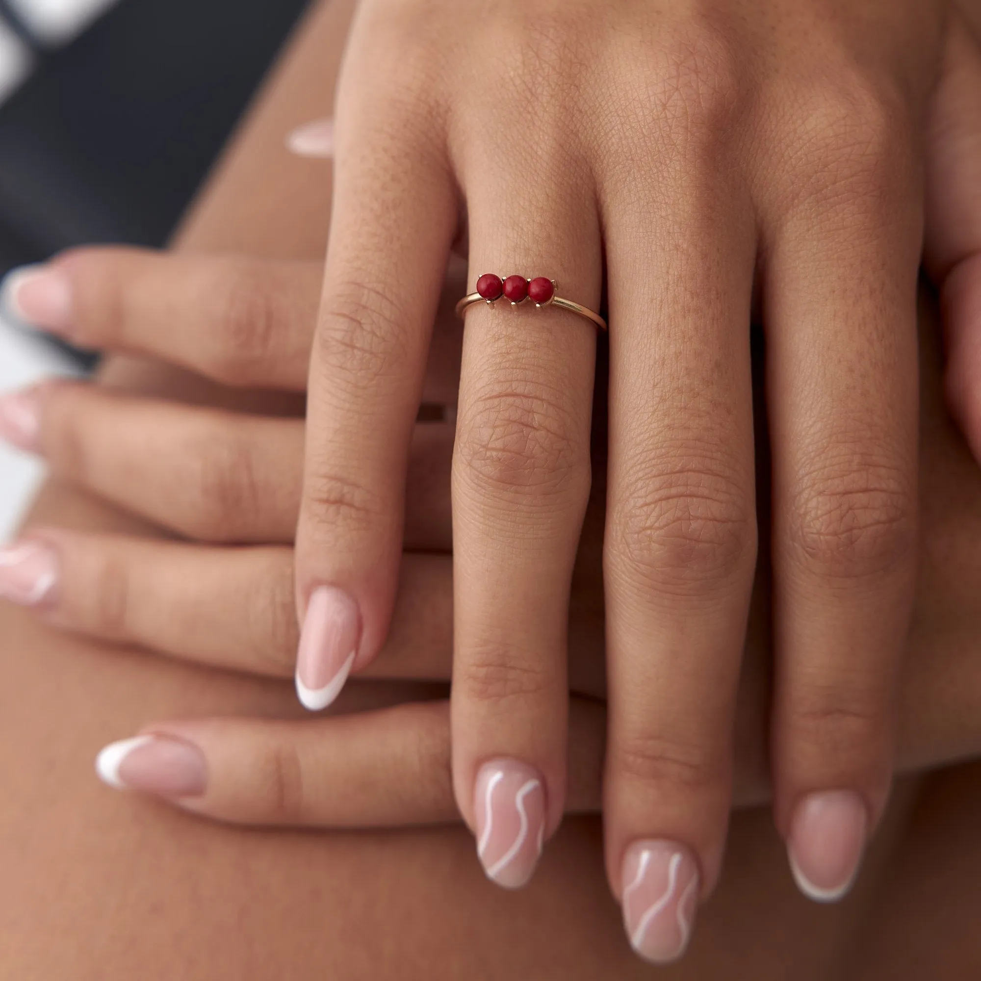 14k Gold Coral Triple Bud Ring