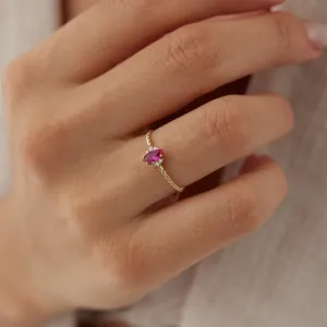 14k Gold Fuchsia Marquise Stone Ring