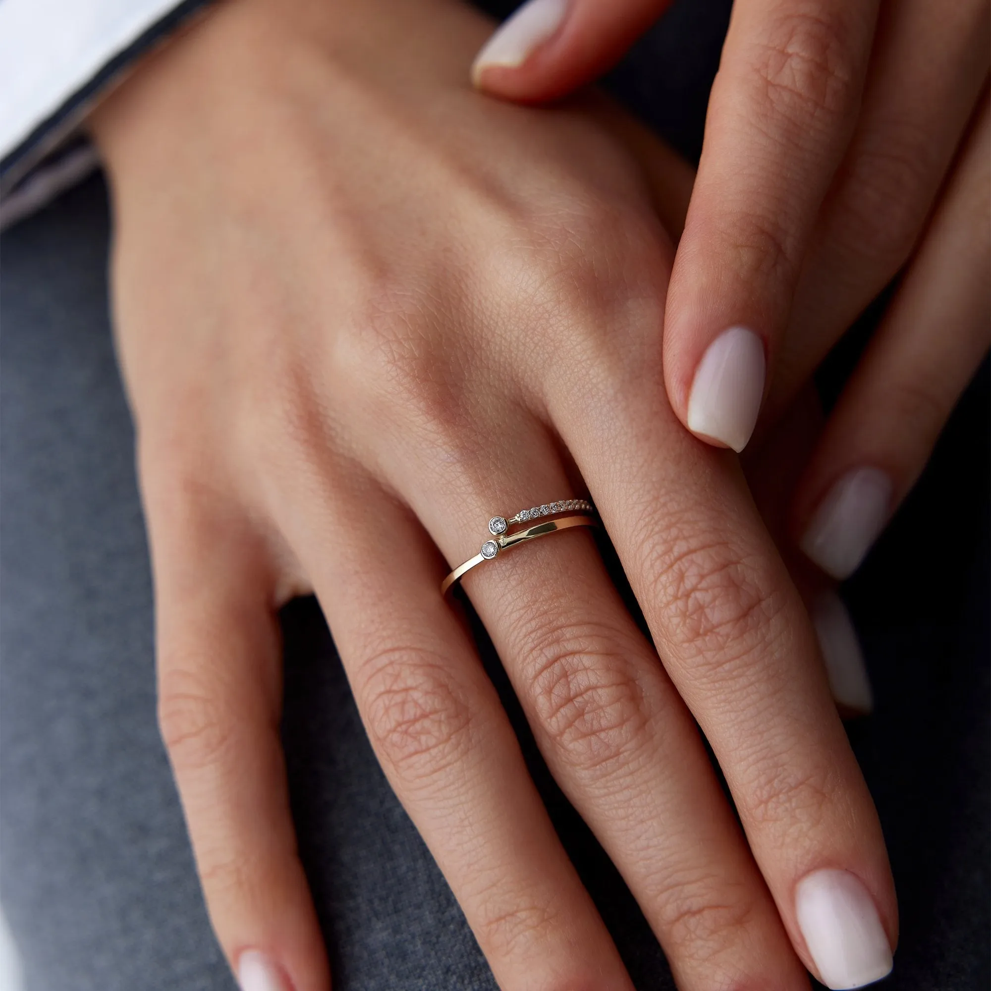 14k Gold Half Circle Double Ring