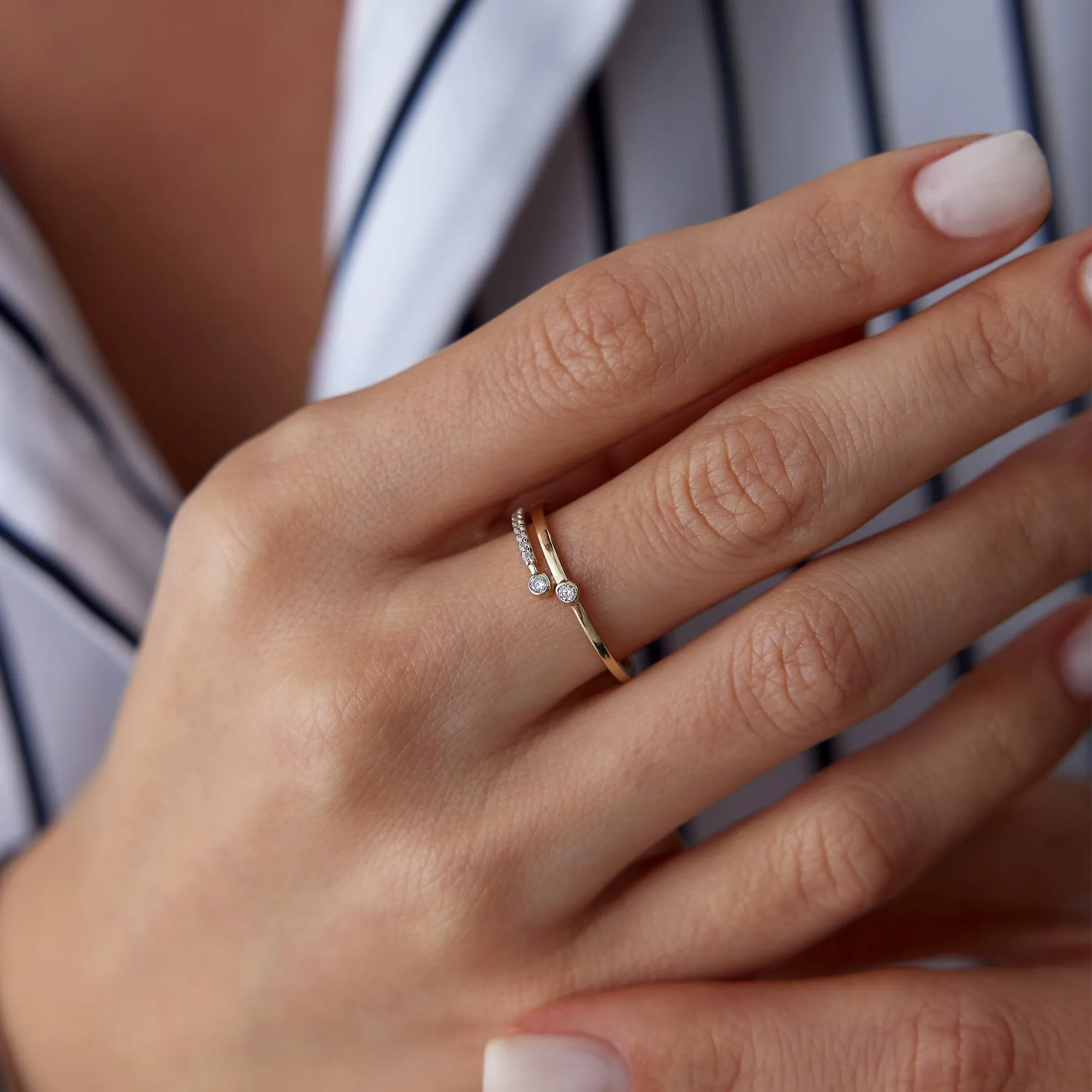 14k Gold Half Circle Double Ring