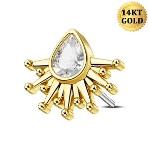 14K Solid Gold Marquise CZ Sunburst Push Pin Cartilage Nose Stud