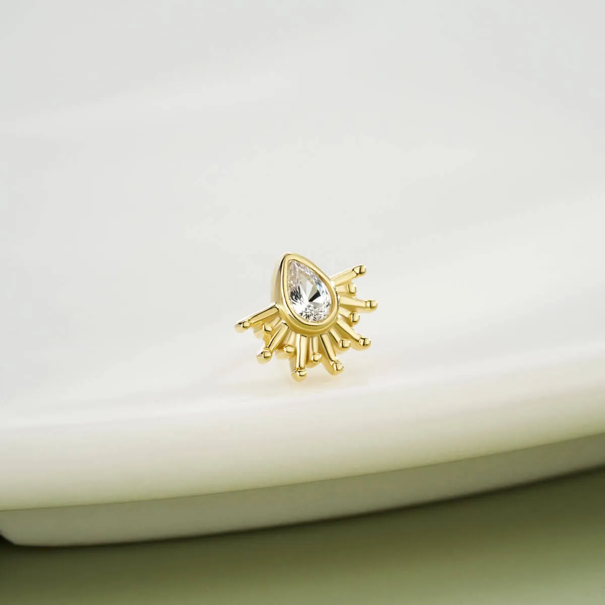 14K Solid Gold Marquise CZ Sunburst Push Pin Cartilage Nose Stud