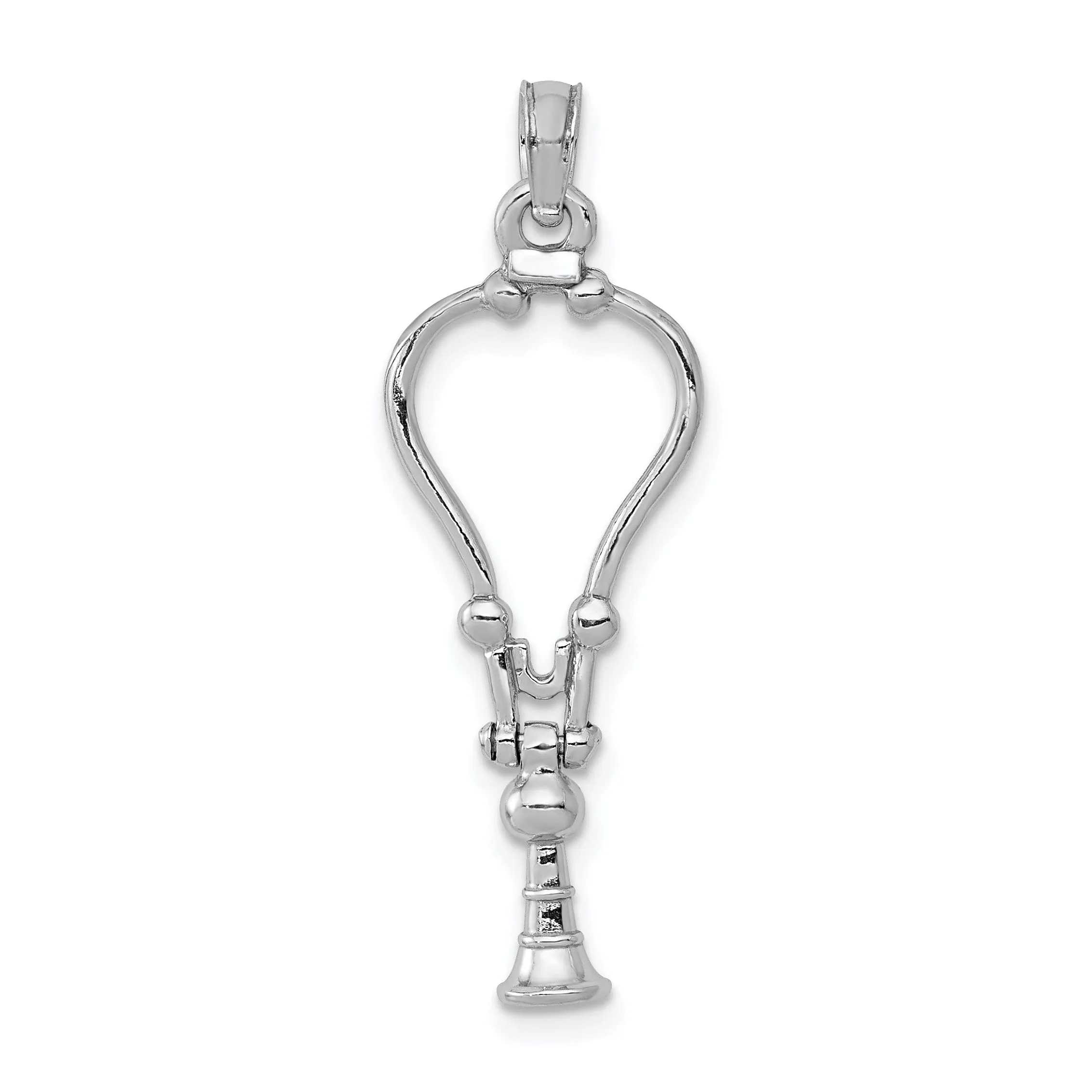 14k White Gold Solid Polished Finish Moveable 3-Dimensional Stethoscope Charm Pendant