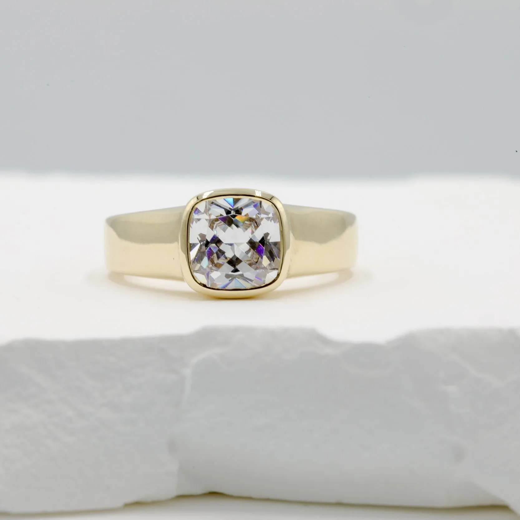 14ky Wide Cushion Bezel Diamond Ring