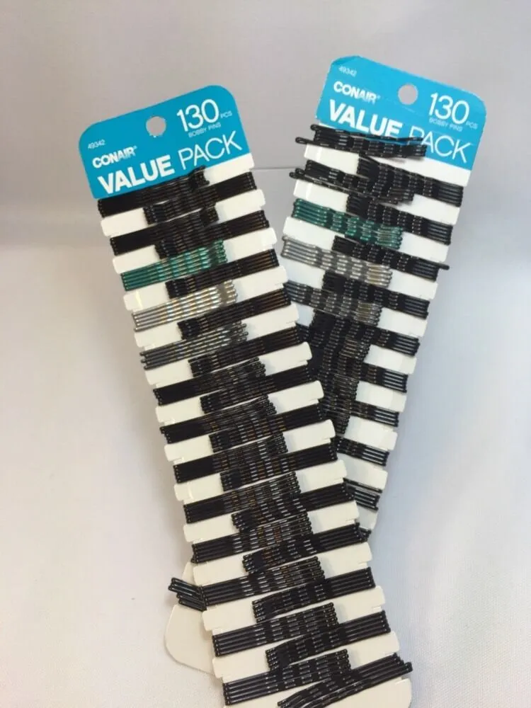 (2) New Conair Value Pack Black Bobby Pins Secure Hold Styling 130 Count Each