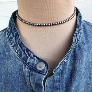 4MM " Navajo Style" Sterling Pearls Necklace