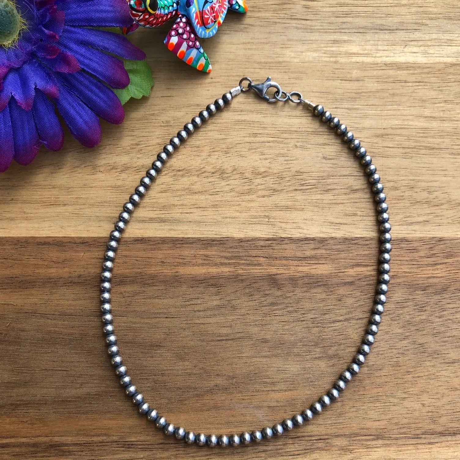 4MM " Navajo Style" Sterling Pearls Necklace