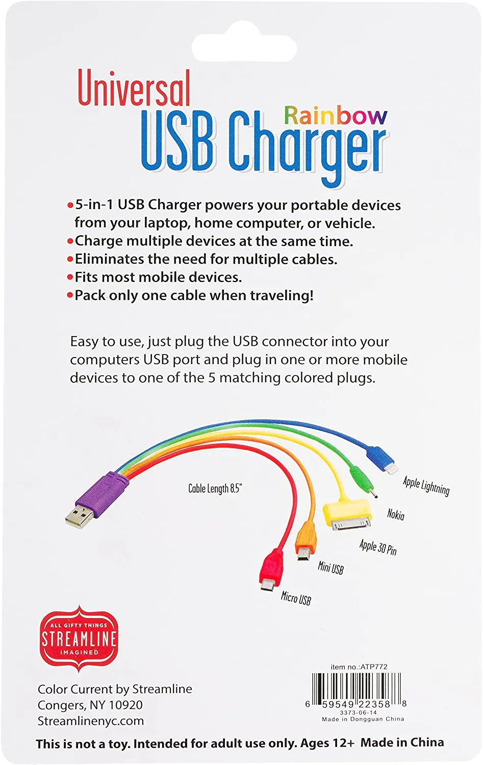 5 plugs in one! Power multiple portable devices at the same time with one handy charger.