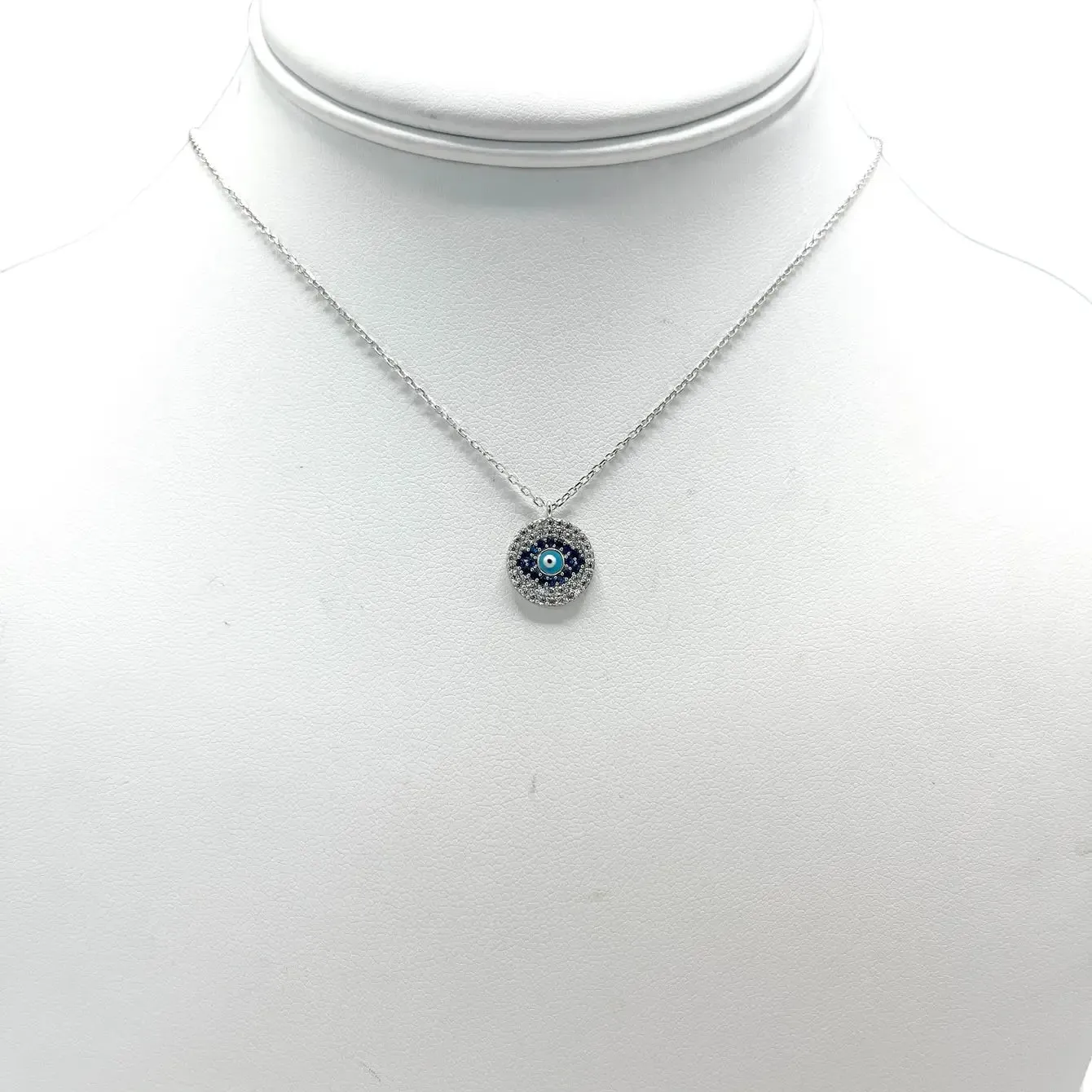 925 Sterling Silver - Round Silver Plated Evileye Necklace