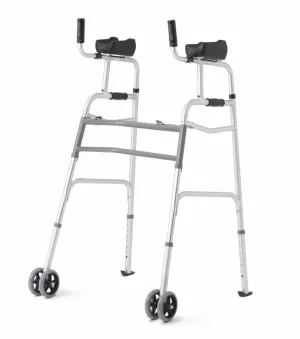 Aluminum Upright Folding Walker with 5" Wheels, Gray