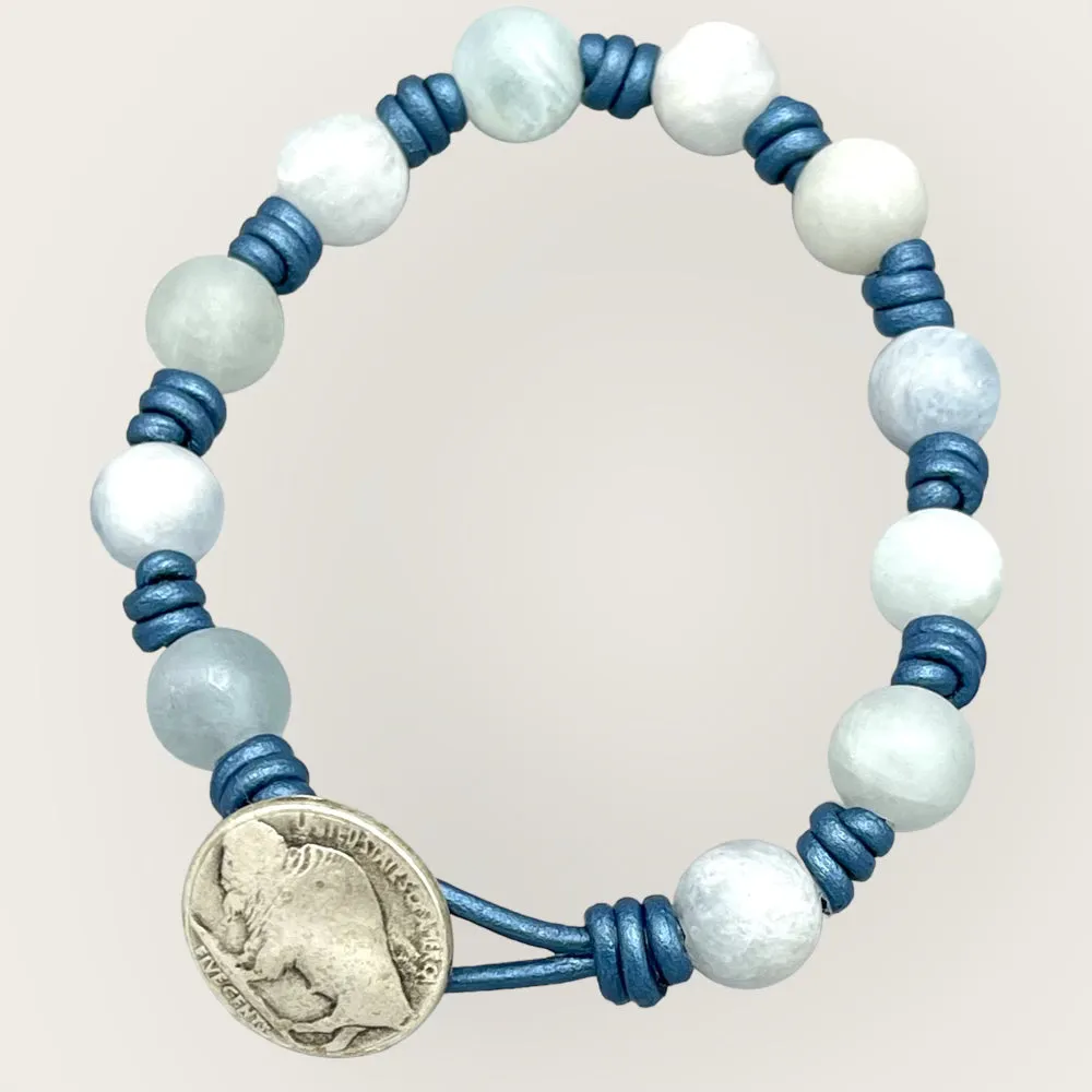 Aquamarine gemstone knotted Leather Bracelet