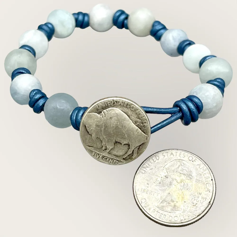 Aquamarine gemstone knotted Leather Bracelet