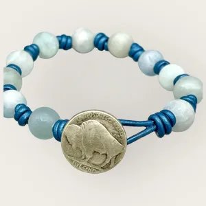 Aquamarine gemstone knotted Leather Bracelet