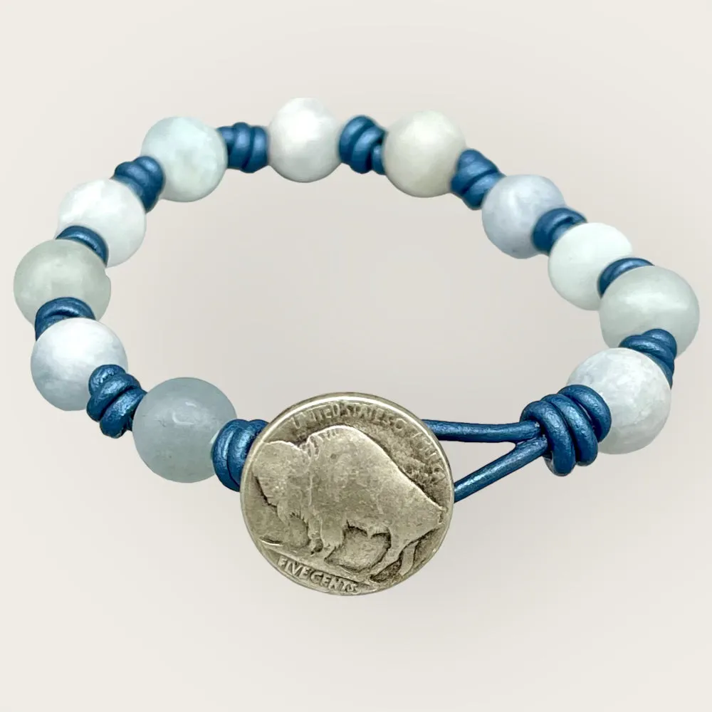 Aquamarine gemstone knotted Leather Bracelet