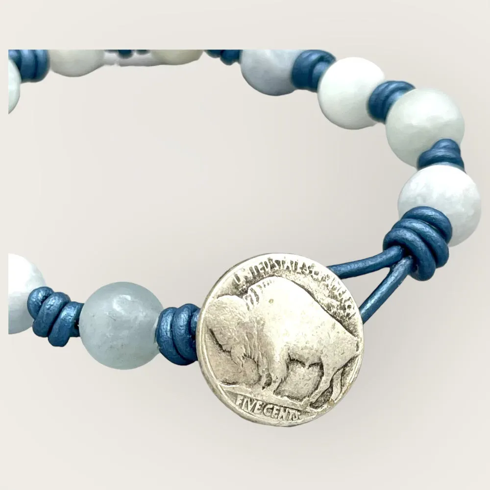 Aquamarine gemstone knotted Leather Bracelet