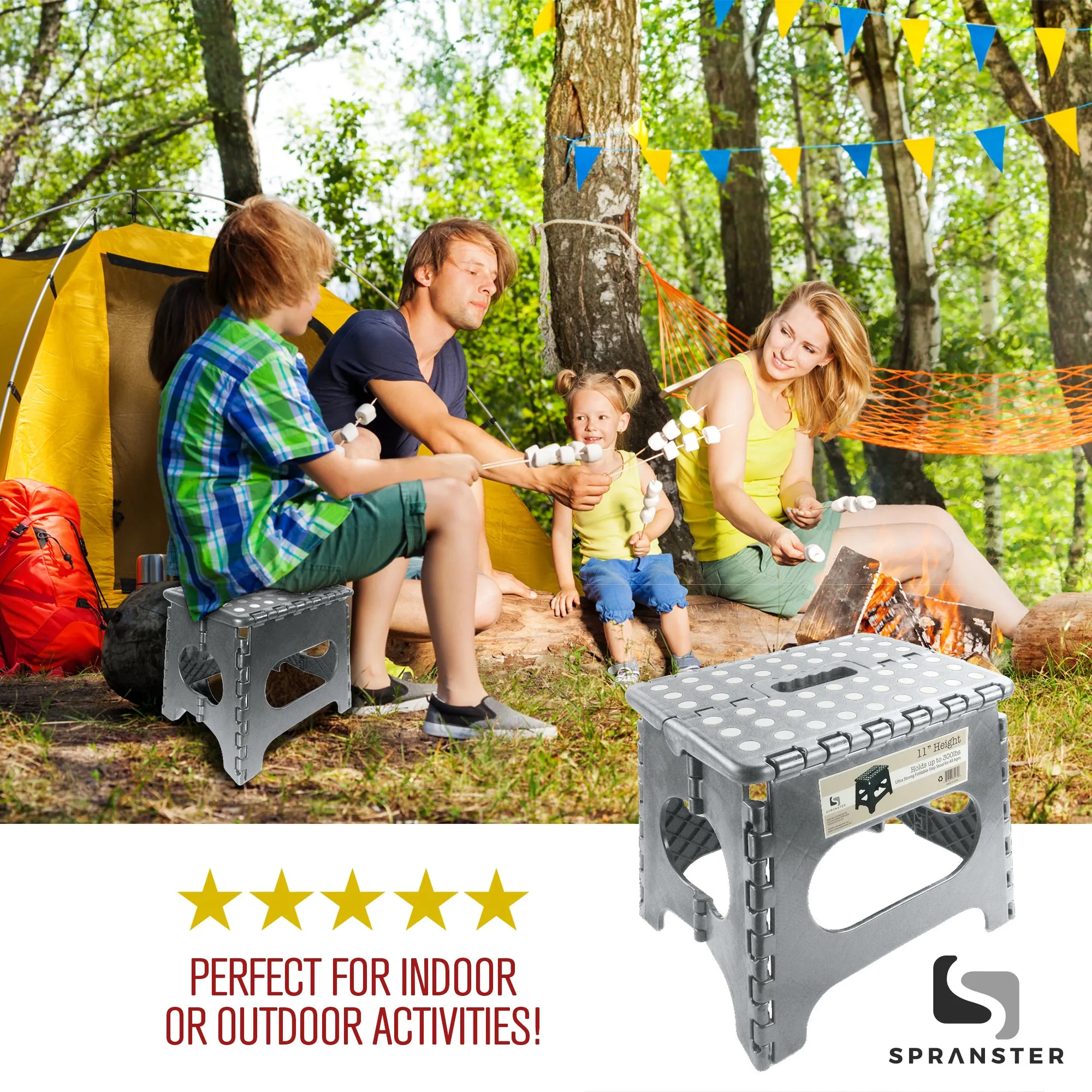 Awesome Folding Step Stool - 11" - Super Strong Sturdy Enough to Hold 300 Lb - Lightweight Foldable Step Stool for Adults and Kids - Opens with one Flip - Great for Kitchen, Bathroom and Bedroom | Light Grey