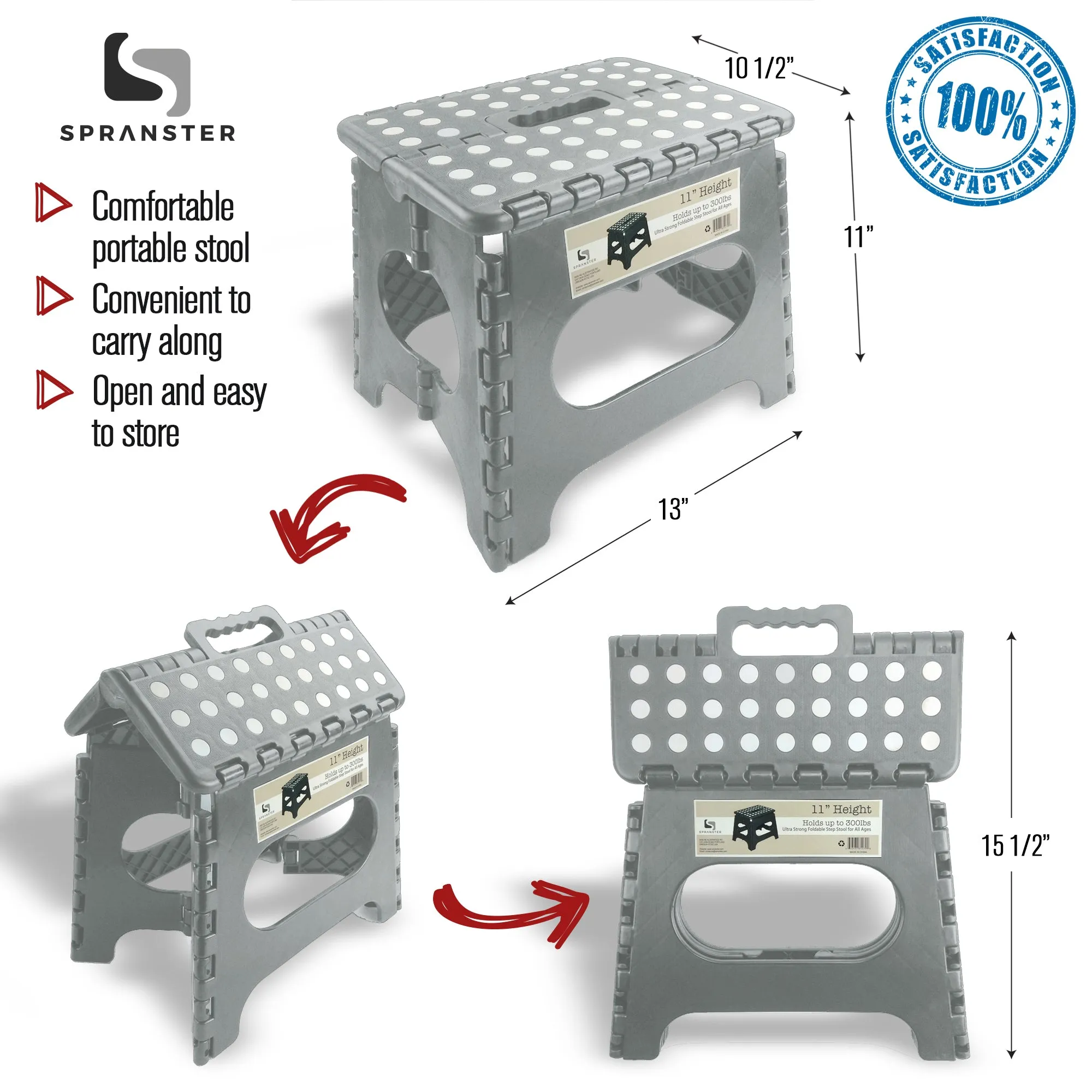 Awesome Folding Step Stool - 11" - Super Strong Sturdy Enough to Hold 300 Lb - Lightweight Foldable Step Stool for Adults and Kids - Opens with one Flip - Great for Kitchen, Bathroom and Bedroom | Light Grey