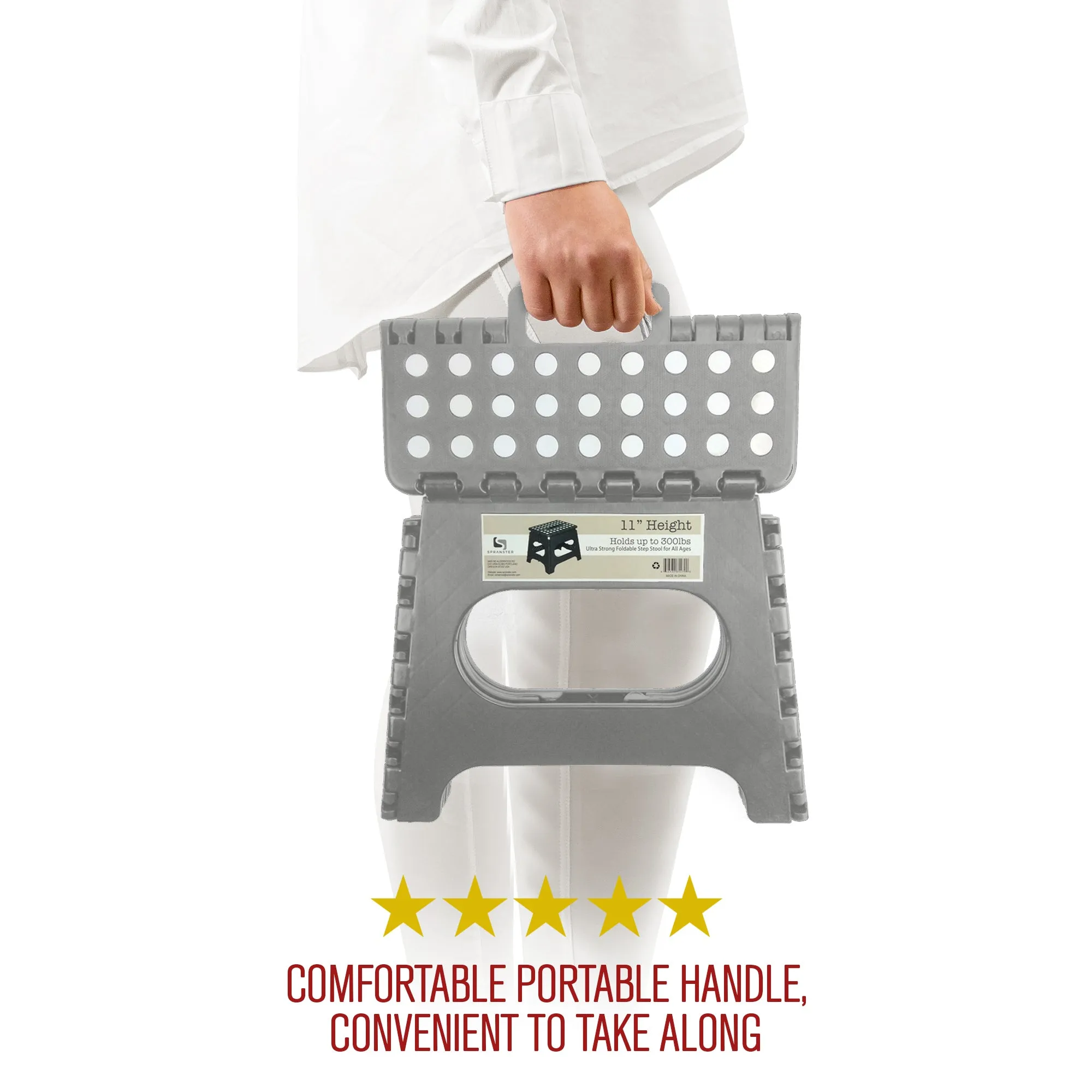 Awesome Folding Step Stool - 11" - Super Strong Sturdy Enough to Hold 300 Lb - Lightweight Foldable Step Stool for Adults and Kids - Opens with one Flip - Great for Kitchen, Bathroom and Bedroom | Light Grey