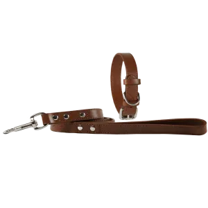 Baker & Bray Sustainable Designer Leather Dog Collar & Lead Set | Brown