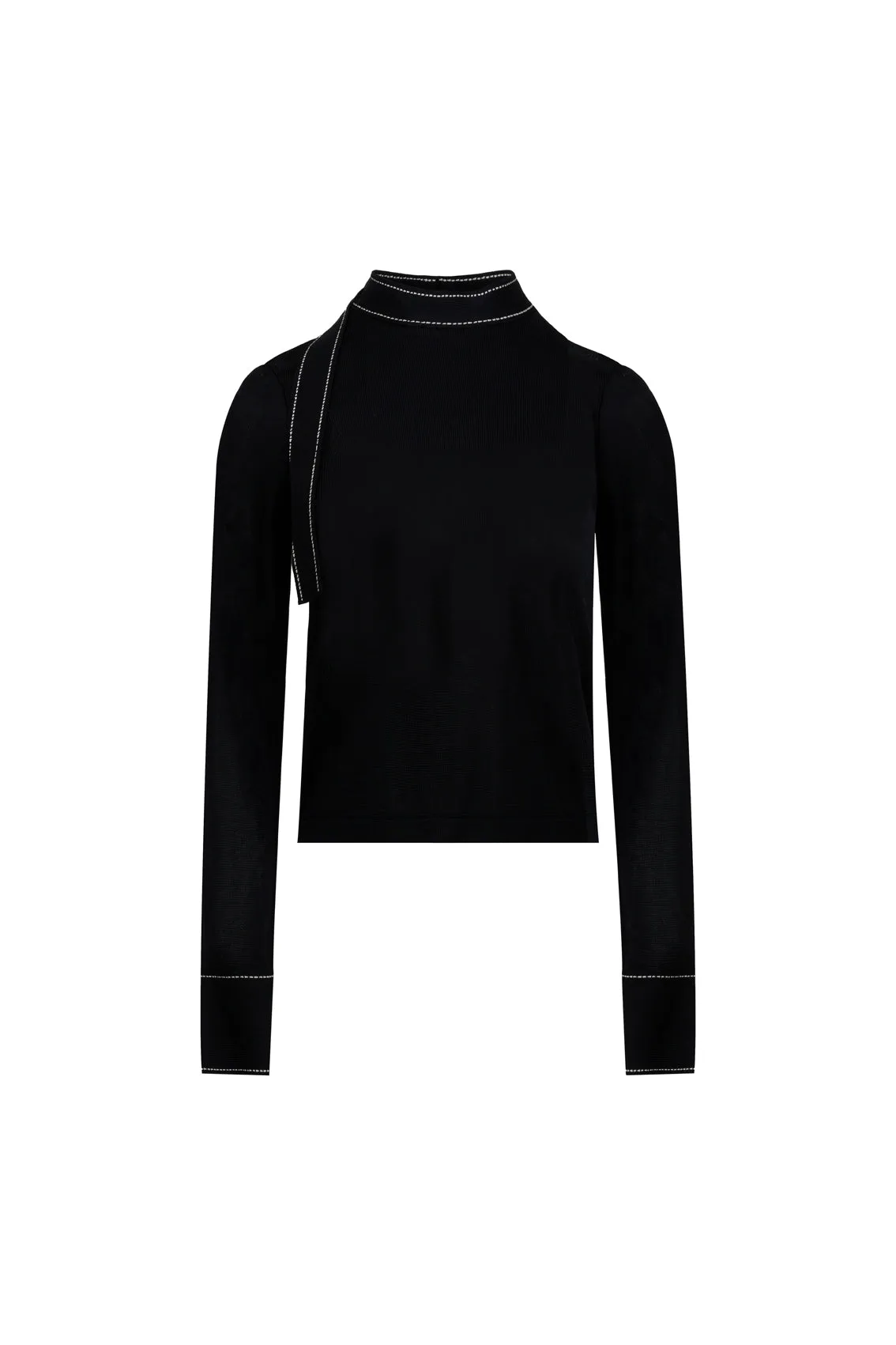 BLACK CONTRAST STITCHING ROUND-NECK KNITWEAR