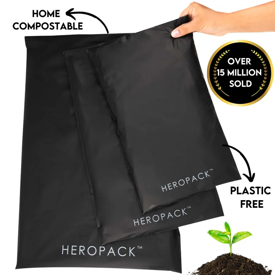 Black Home Compostable HEROPACK Mailers - from packs of 25
