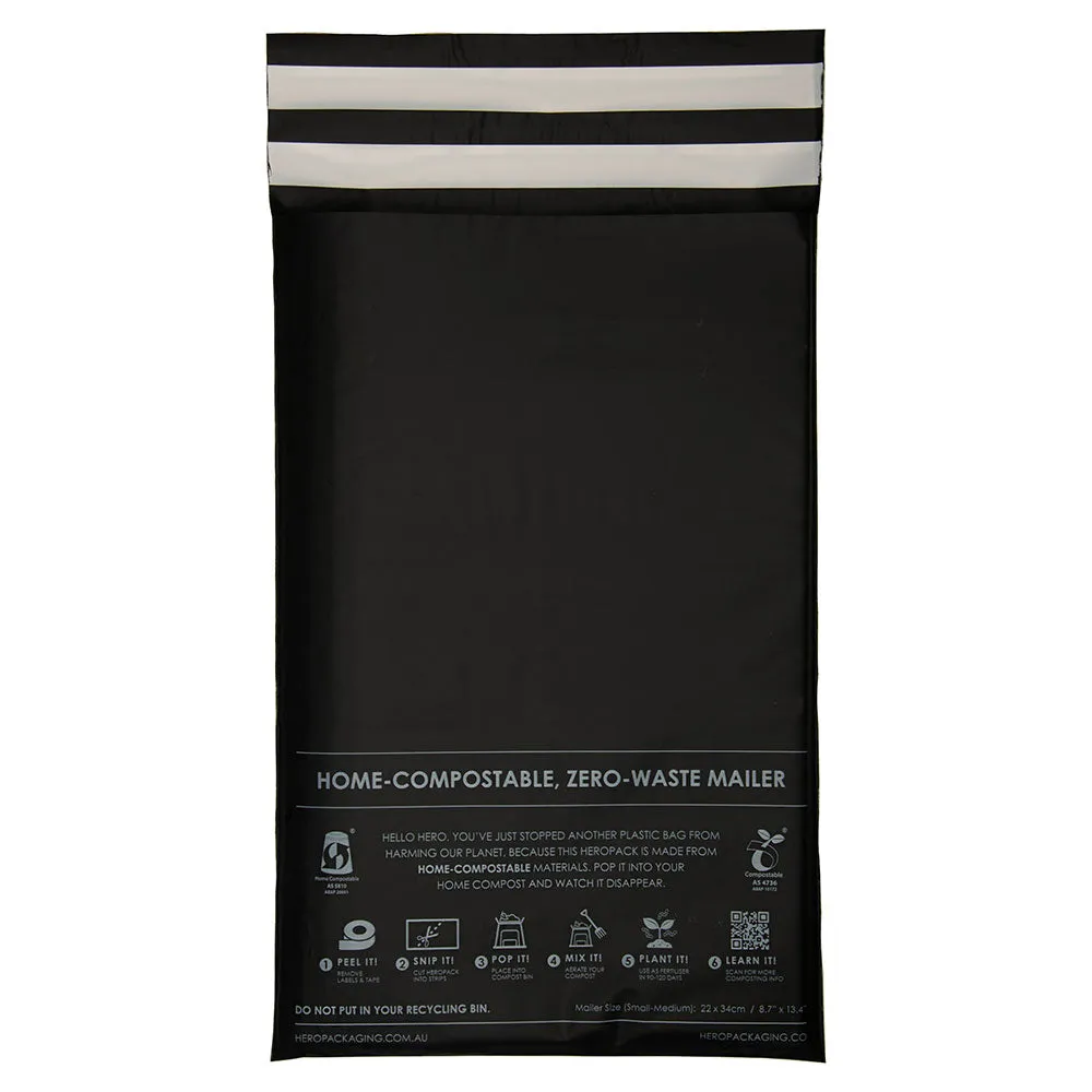 Black Home Compostable HEROPACK Mailers - from packs of 25