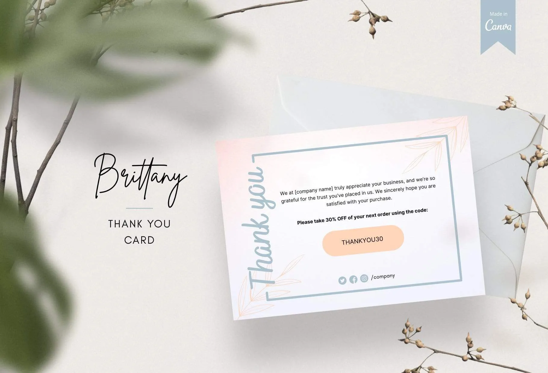 Brittany Printable Thank You Card Packaging Insert Note Canva Template