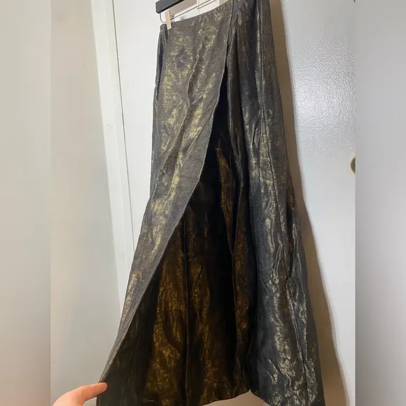 Carmen Marc Valvo Signature Maxi Skirt 8 Women Green Aline Shiny Elegant Party