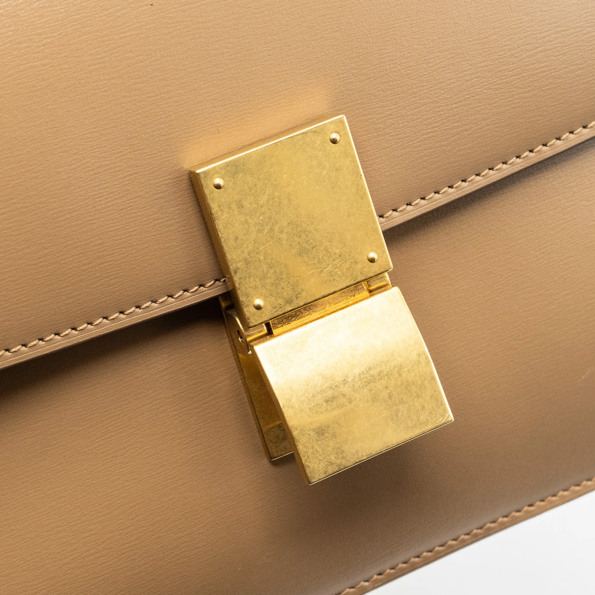 Celine medium classic box bag Calfskin Beige GHW