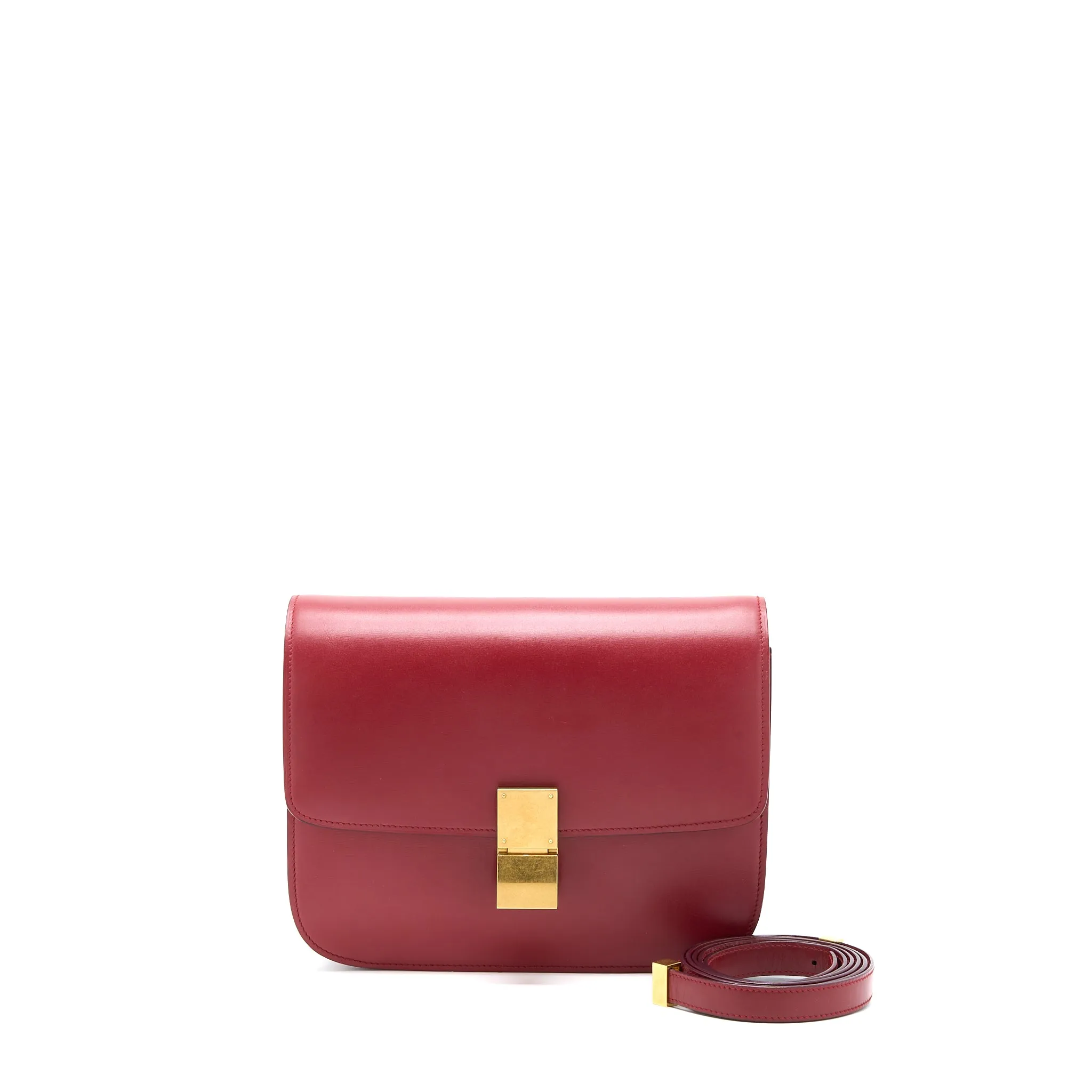 Celine Medium Classic Box Calfskin Red Brushed GHW
