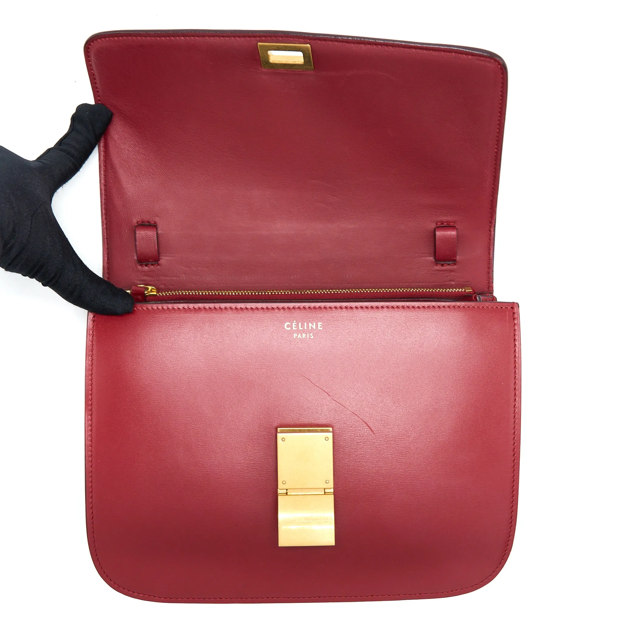 Celine Medium Classic Box Calfskin Red Brushed GHW
