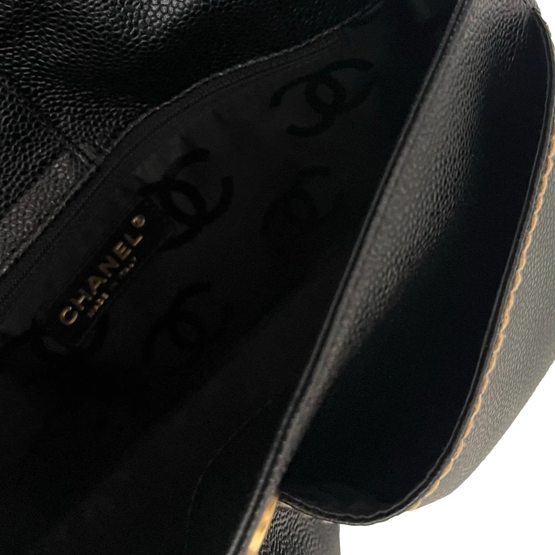 Chanel Black Caviar Logo Shoulder Bag