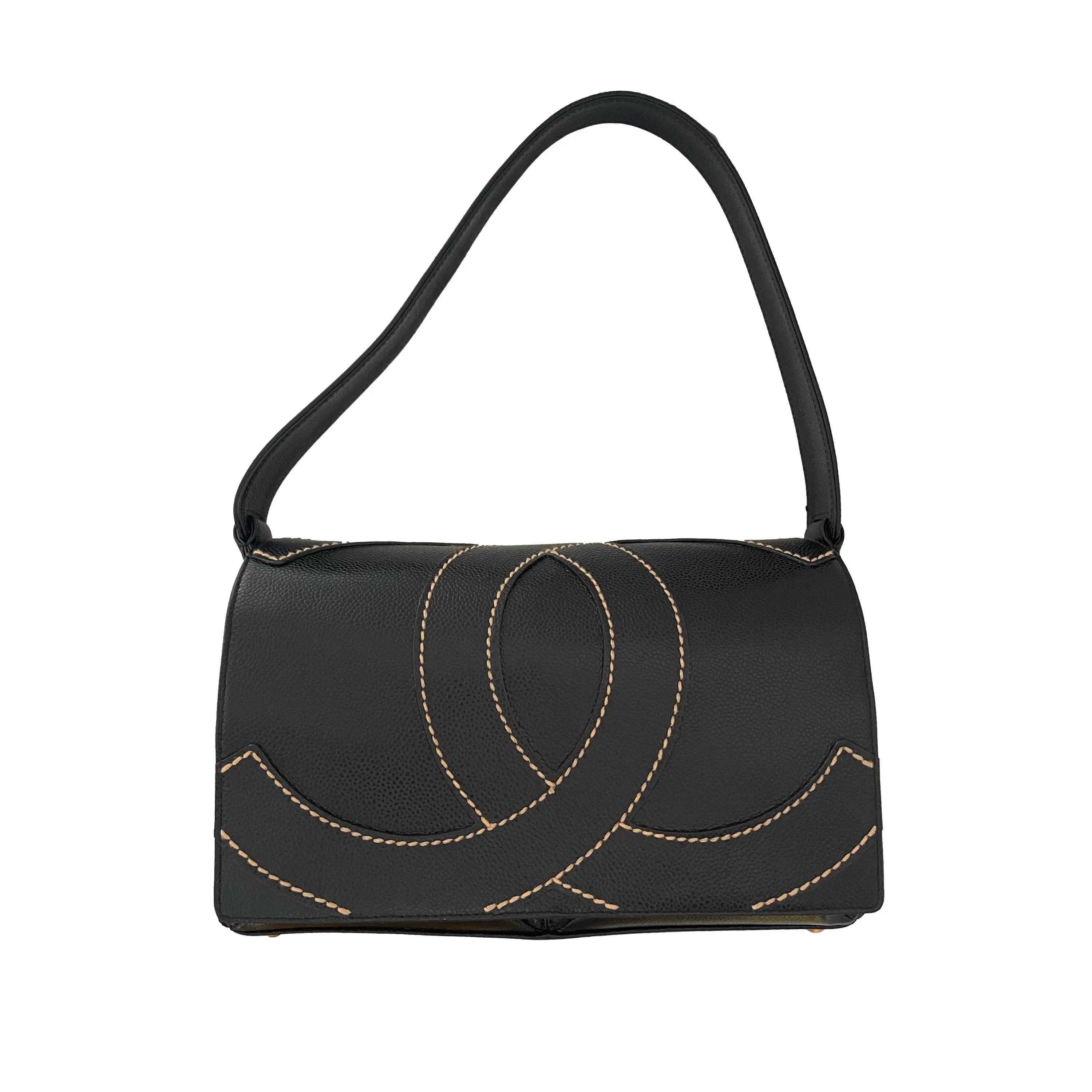 Chanel Black Caviar Logo Shoulder Bag