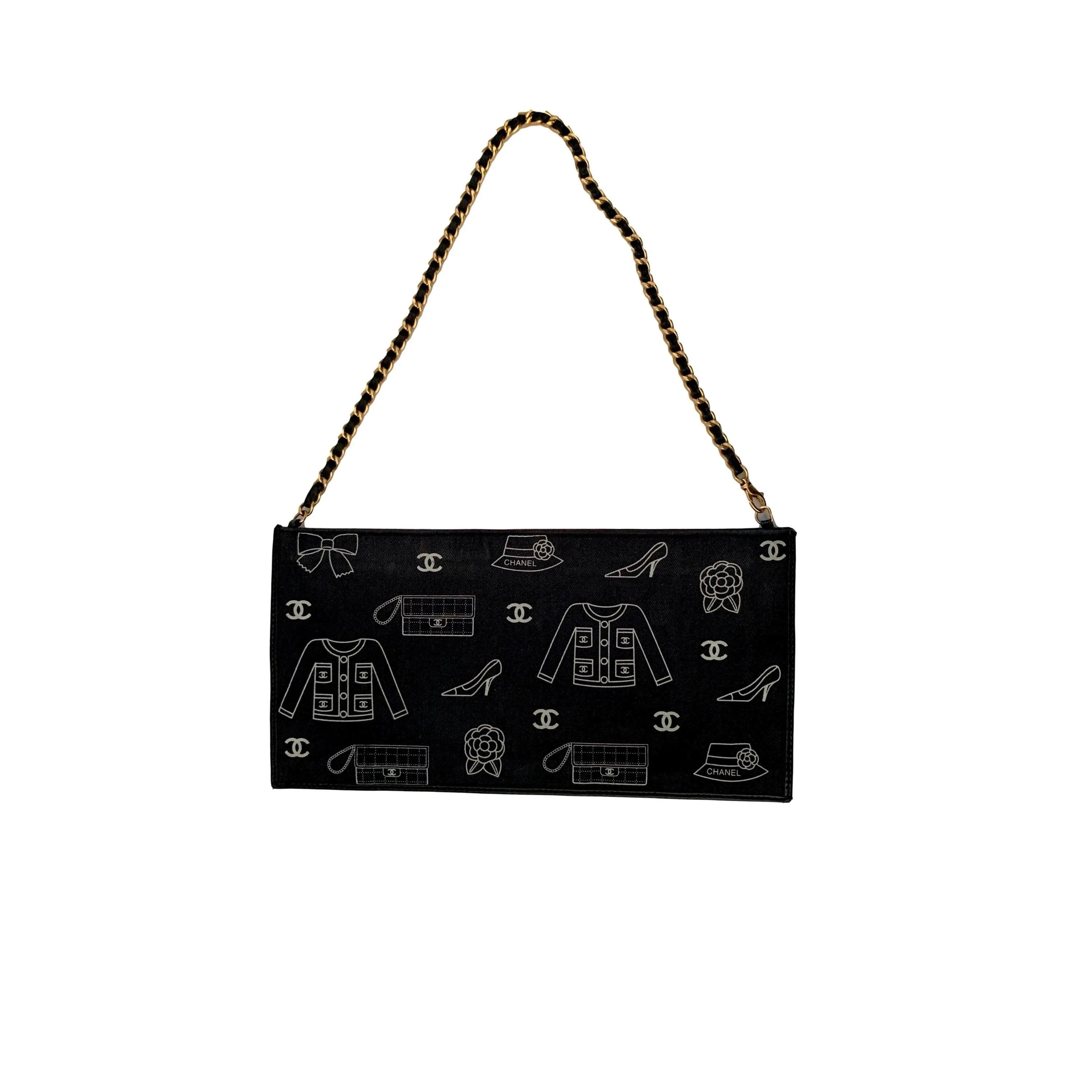 Chanel Black Icon Print Canvas Shoulder Bag