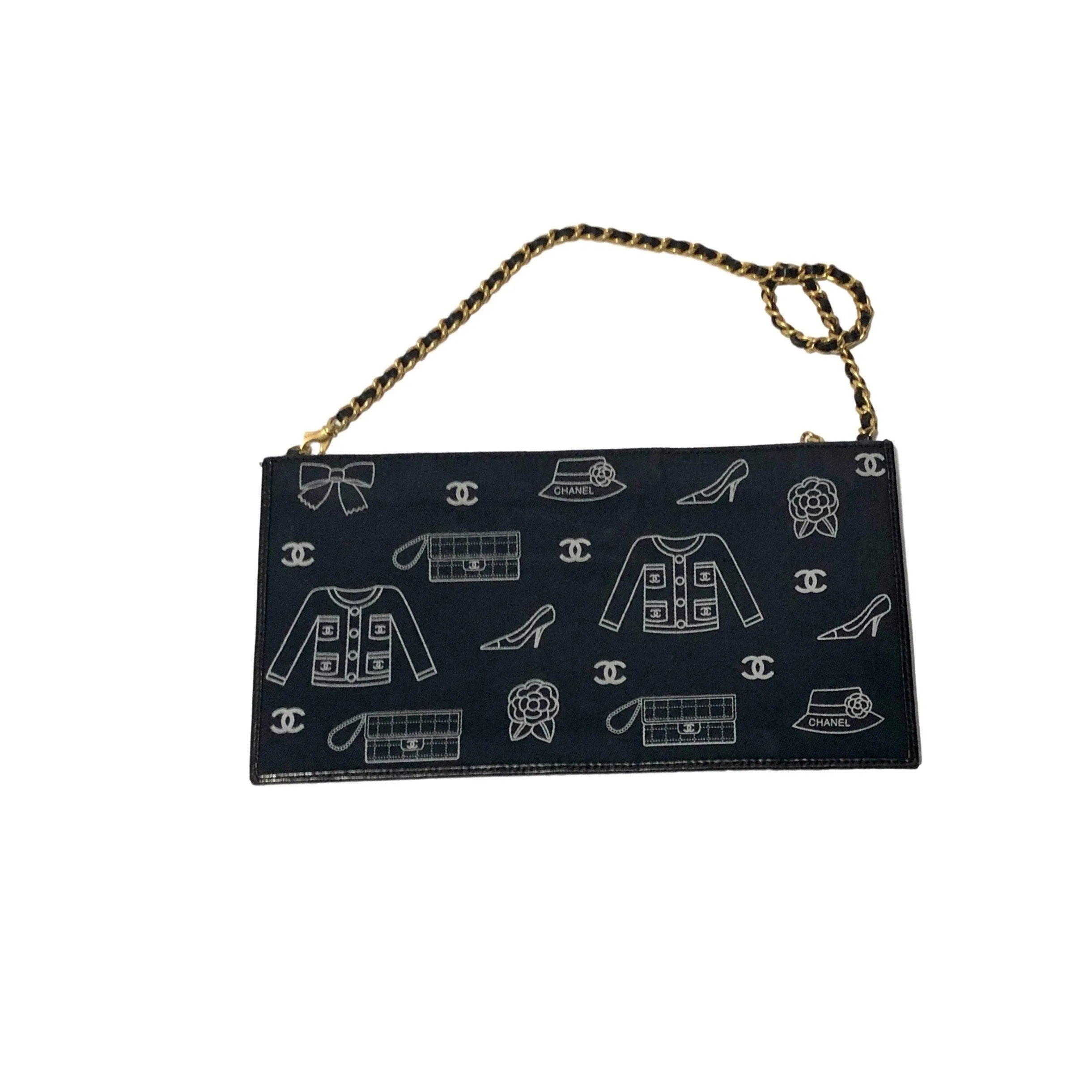 Chanel Black Icon Print Canvas Shoulder Bag