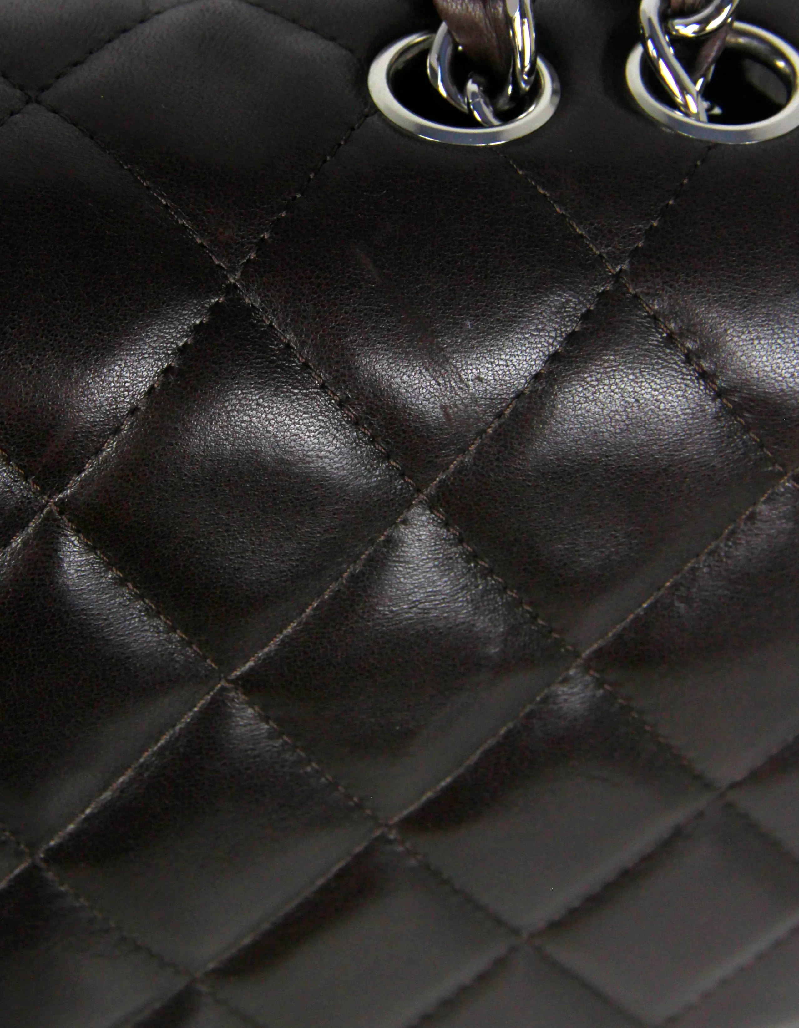 Chanel Brown Lambskin Quilted Single Flap Jumbo Classic Bag