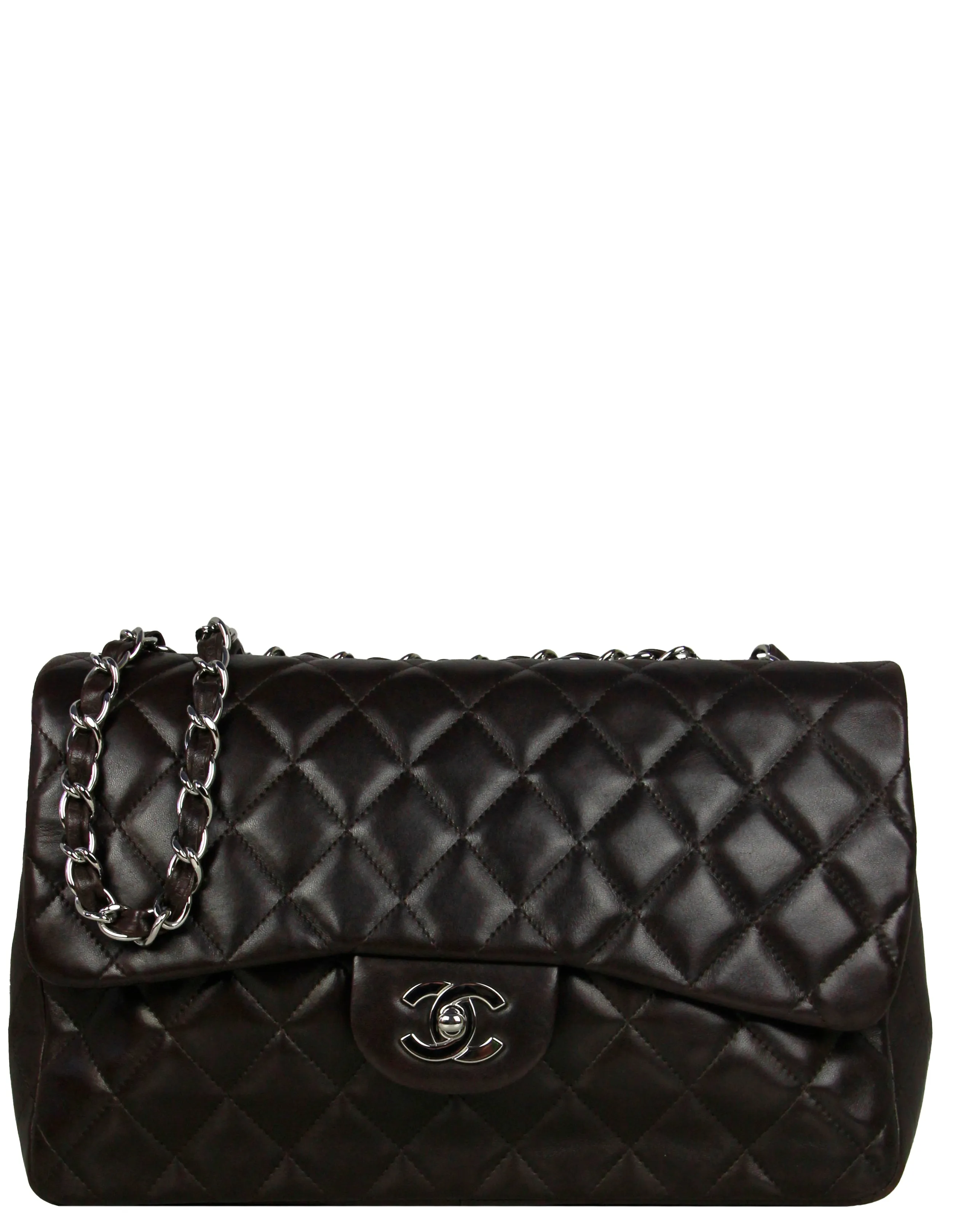 Chanel Brown Lambskin Quilted Single Flap Jumbo Classic Bag