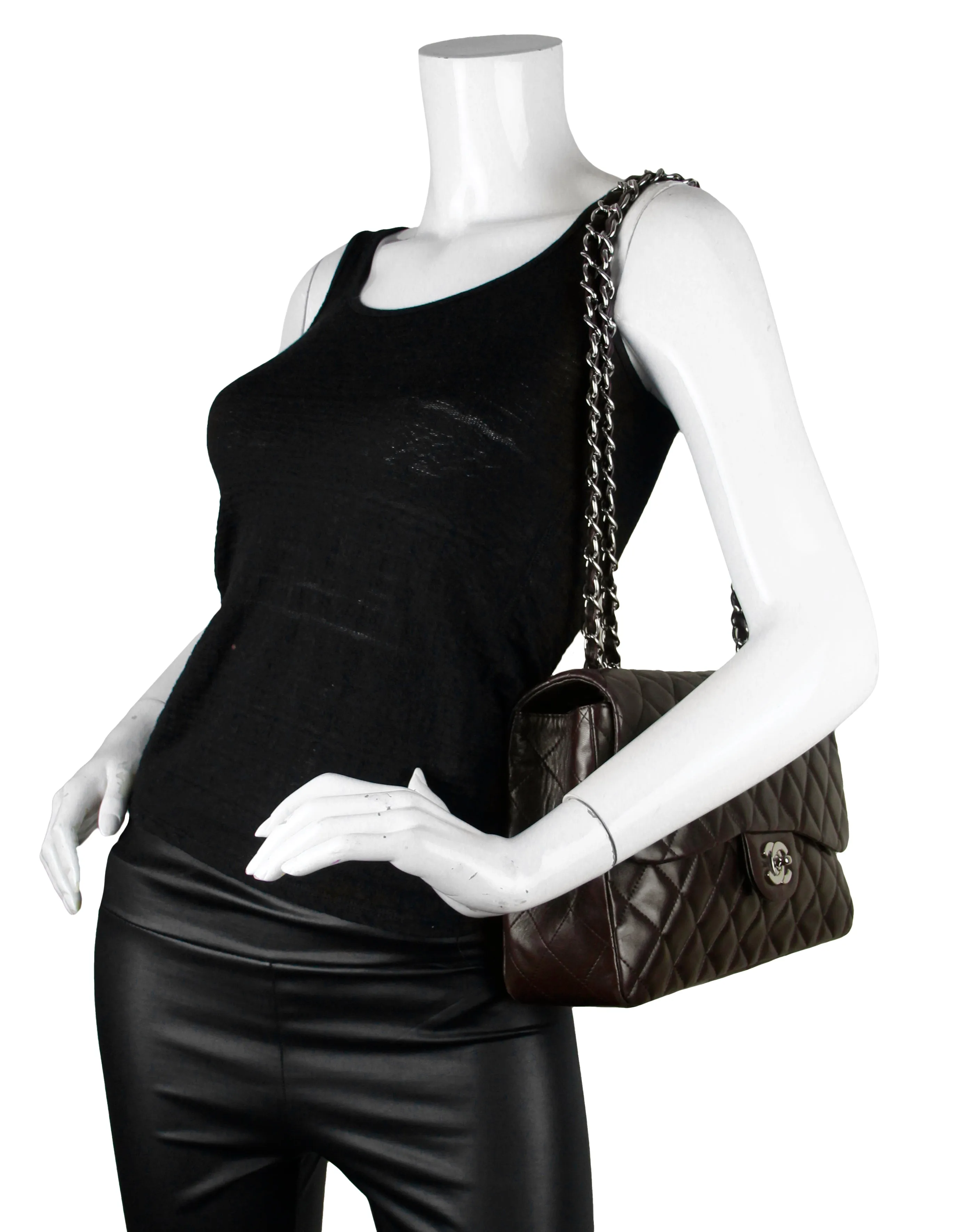 Chanel Brown Lambskin Quilted Single Flap Jumbo Classic Bag
