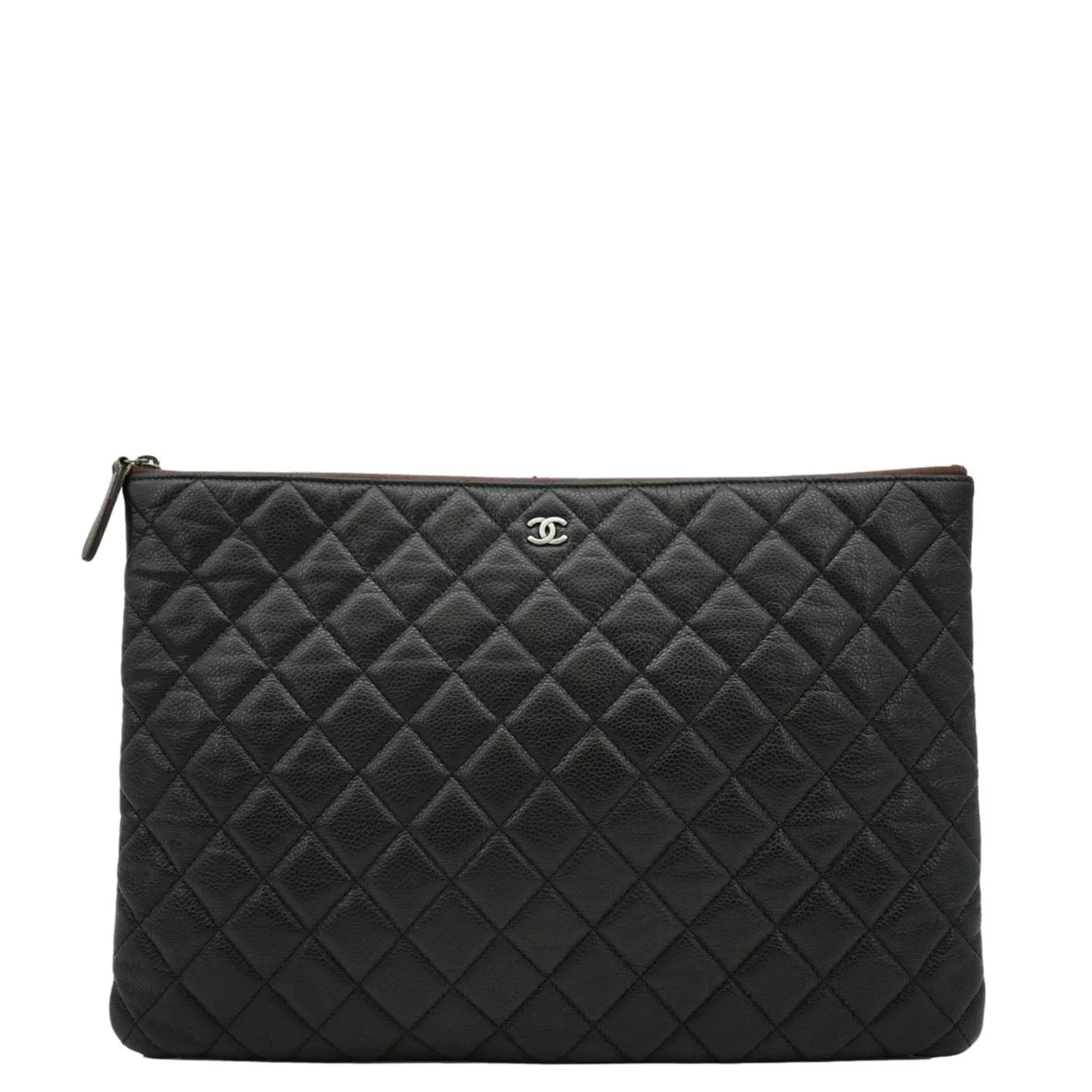 CHANEL Classic O-Case Caviar Leather Zip Pouch Black