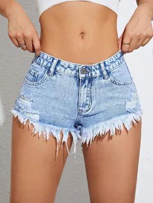 Cherry Vibes: Shorts de mezclilla desgarro bajo en