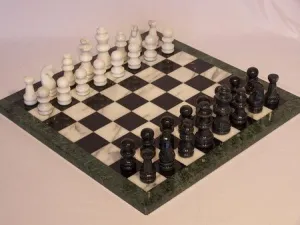 Chess set Marble Black & White Green edge 16"