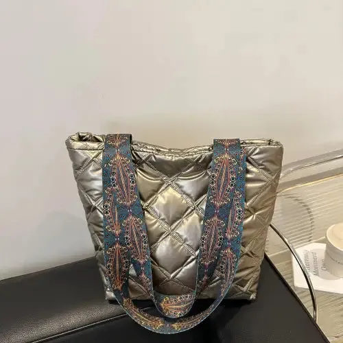 Chic Strap Quilted Handbag with Stylish Leather Printed Strap