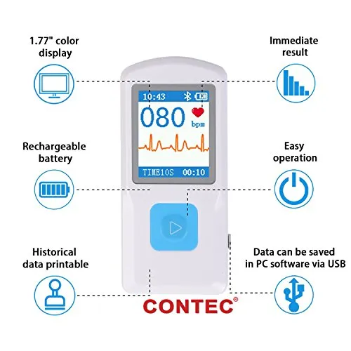 CONTEC Portable ECG/EKG Monitor PC Software Electrocardiogram Bluetooth Heart Rate Beat LCD Monitor PM10