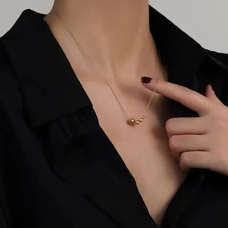 Creatively Stainless Steel Gold Color Mini Ball Beads Pendant Necklace