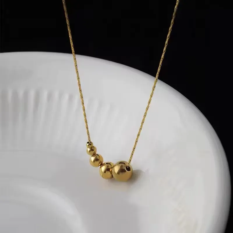 Creatively Stainless Steel Gold Color Mini Ball Beads Pendant Necklace